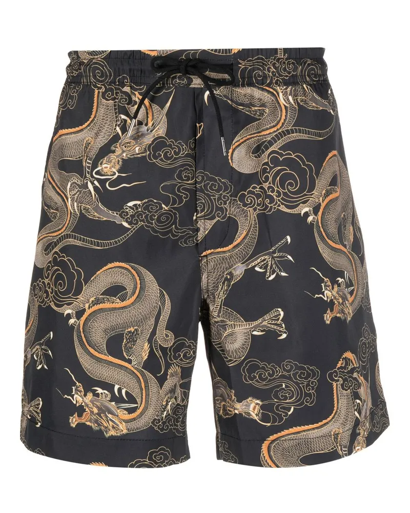 maharishi Badeshorts mit Drachen-Print Schwarz