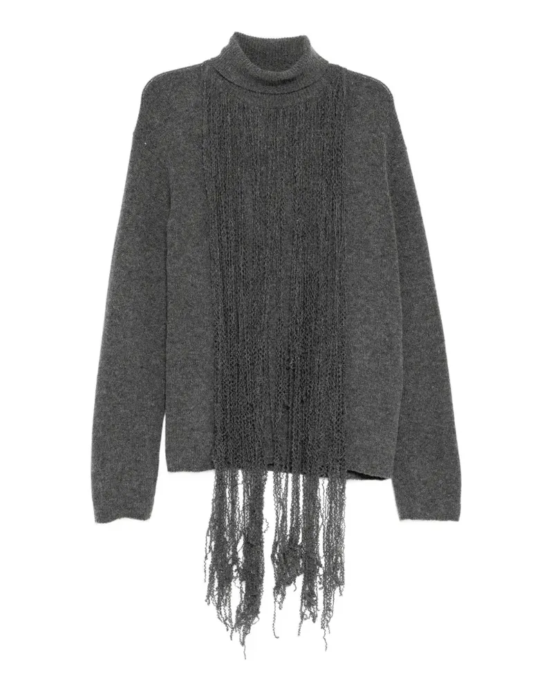 Yohji Yamamoto Rollkragenpullover mit Fransen - Grau Grau