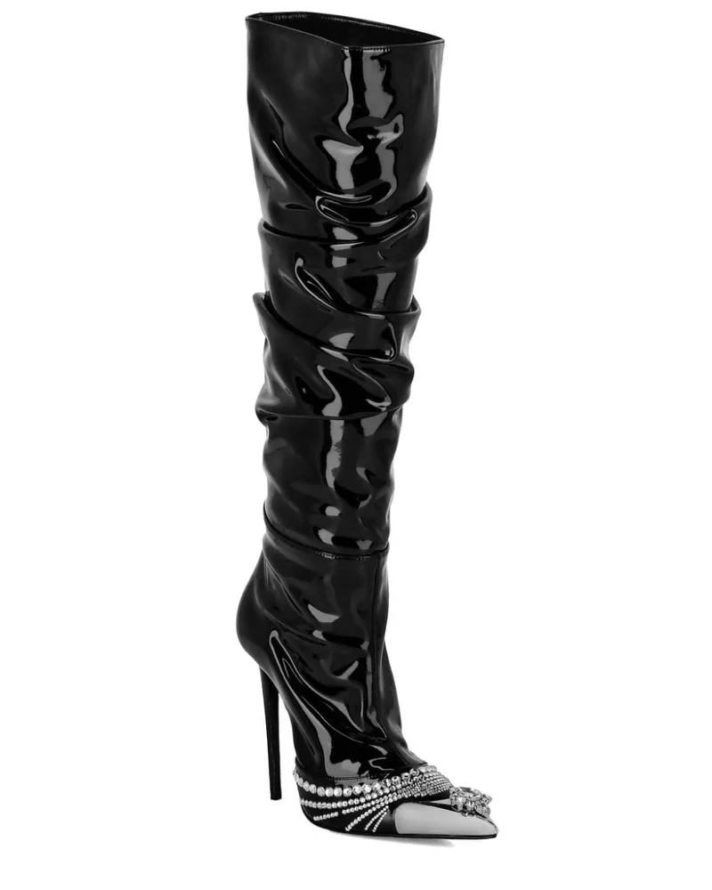 Philipp Plein Stiefel in Lackoptik mit Kristallen - Schwarz Schwarz