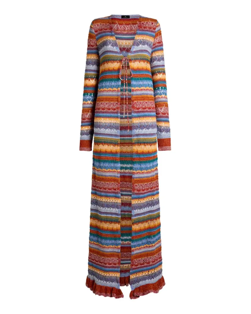 Etro Langer Lochstrick-Cardigan mit Streifen - Rot Rot