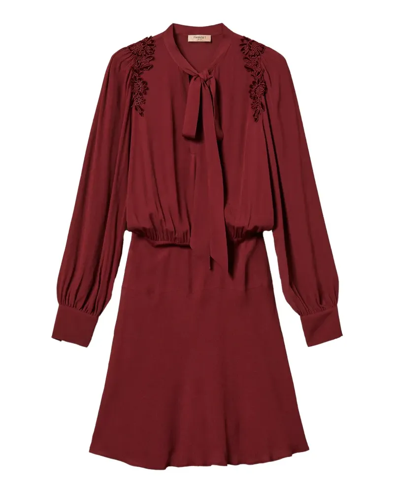 Twin-Set Kurzes Kleid aus Crêpe de Chine mit Stickerei - Rot Rot