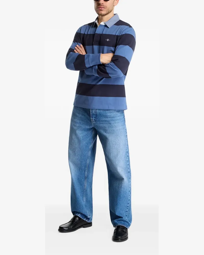Gant Classic chambray-stripe long-sleeve polo shirt - Blau Blau