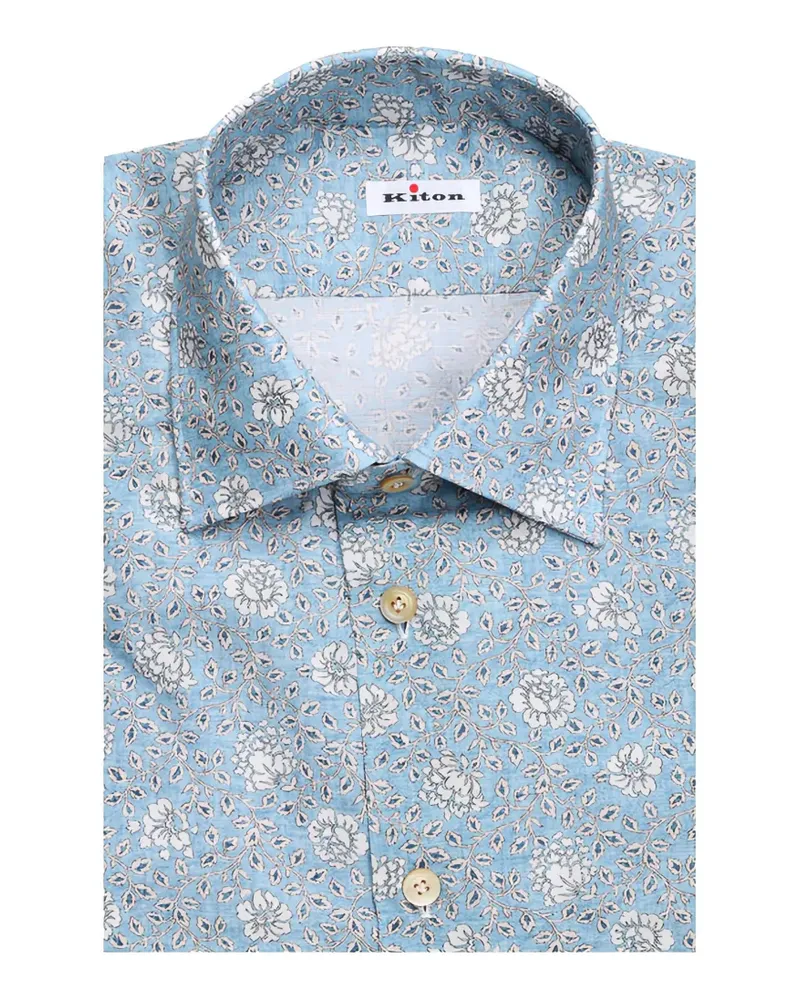 Kiton Hemd mit Blumenmuster - Blau Blau