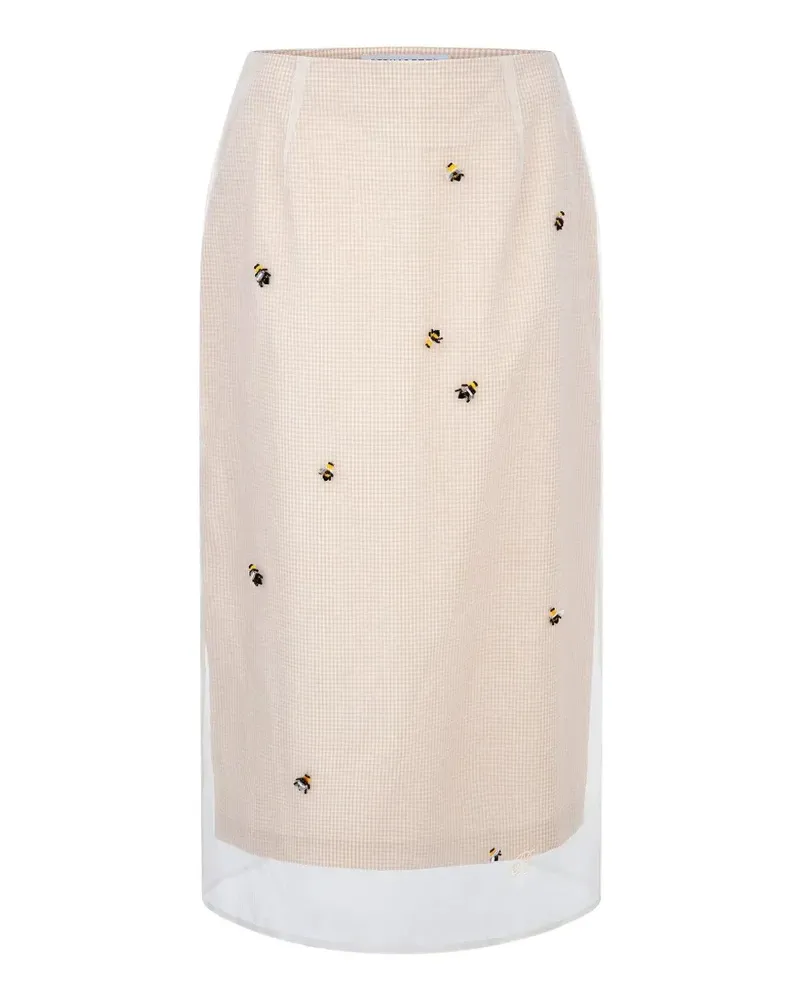 BERNADETTE Roxanne bee-embroidered mid skirt - Nude Nude