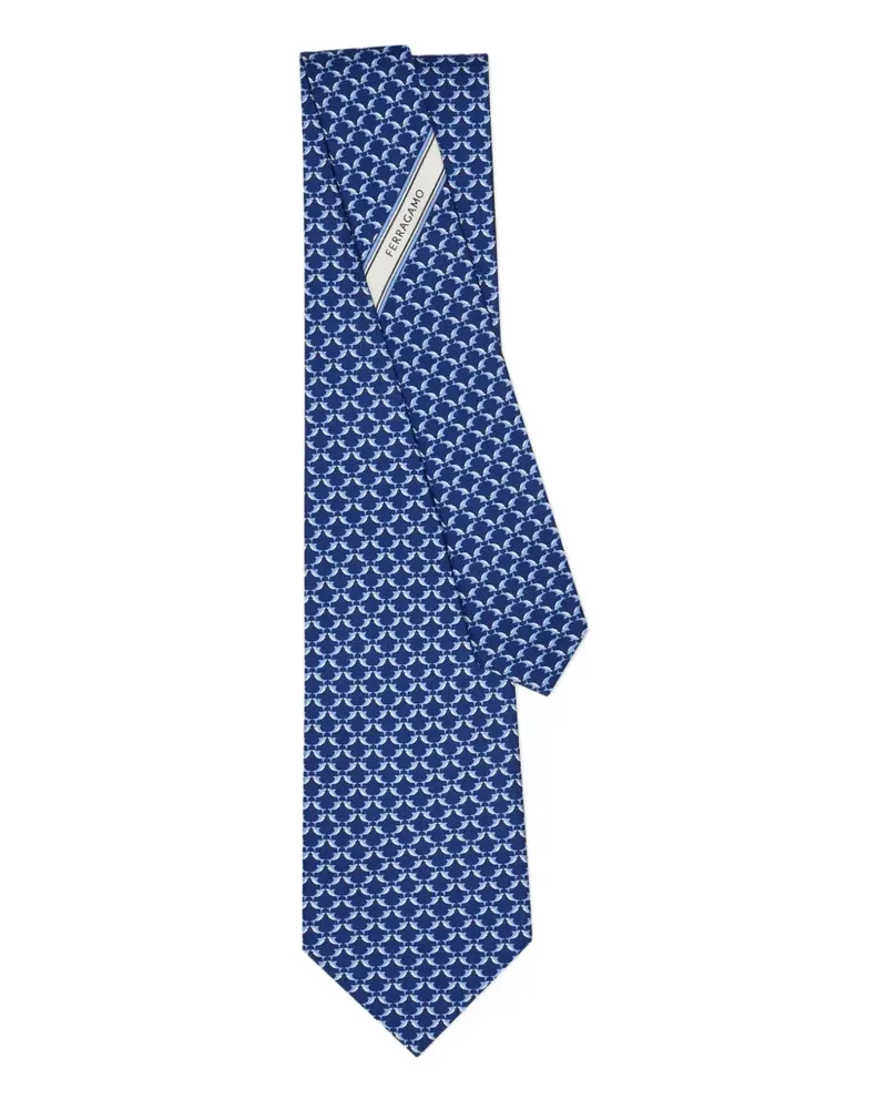 Ferragamo Seidenkrawatte mit Hai-Print - Blau Blau