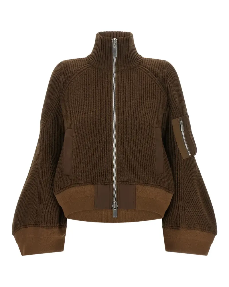 Sacai Gerippte Jacke mit Stehkragen - Braun Braun