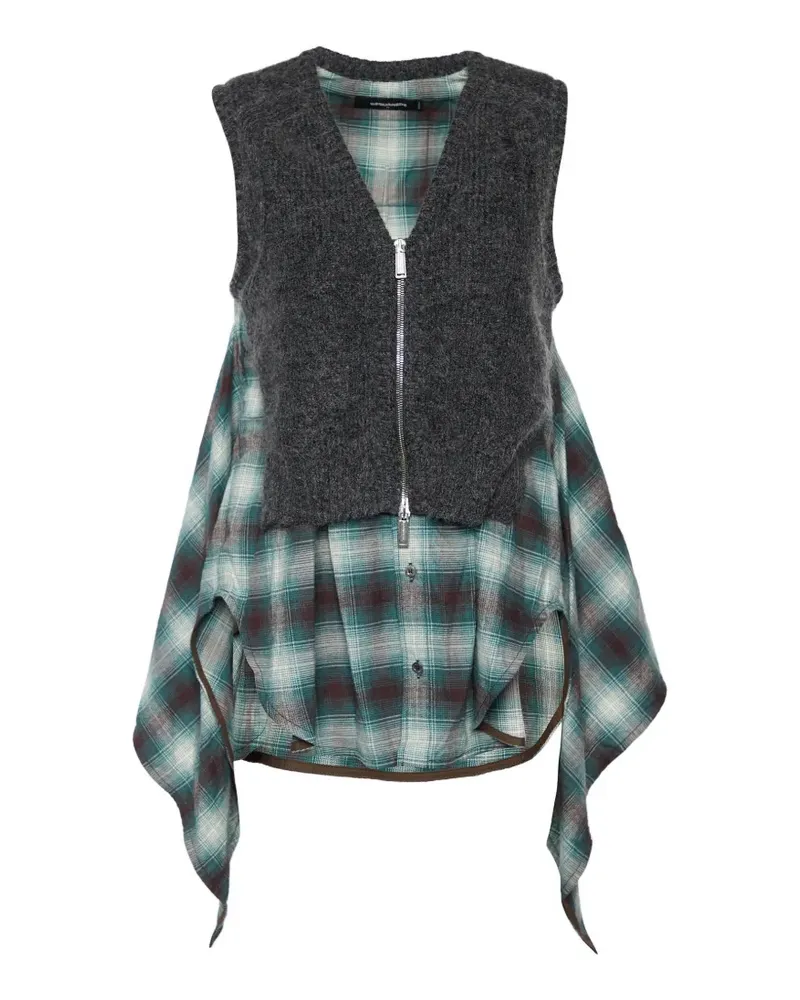 Dsquared2 Kariertes Hemd mit Strick-Overlay - Grün Grün