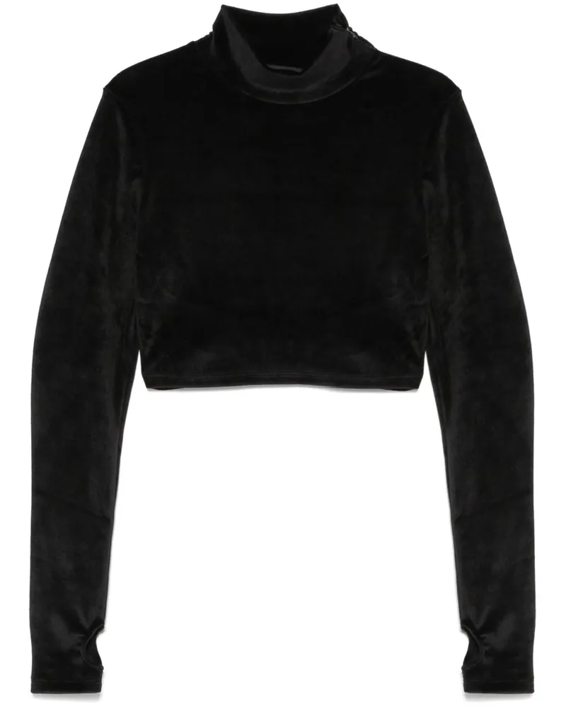 GCDS Samt-T-Shirt mit Choker-Detail - Schwarz Schwarz