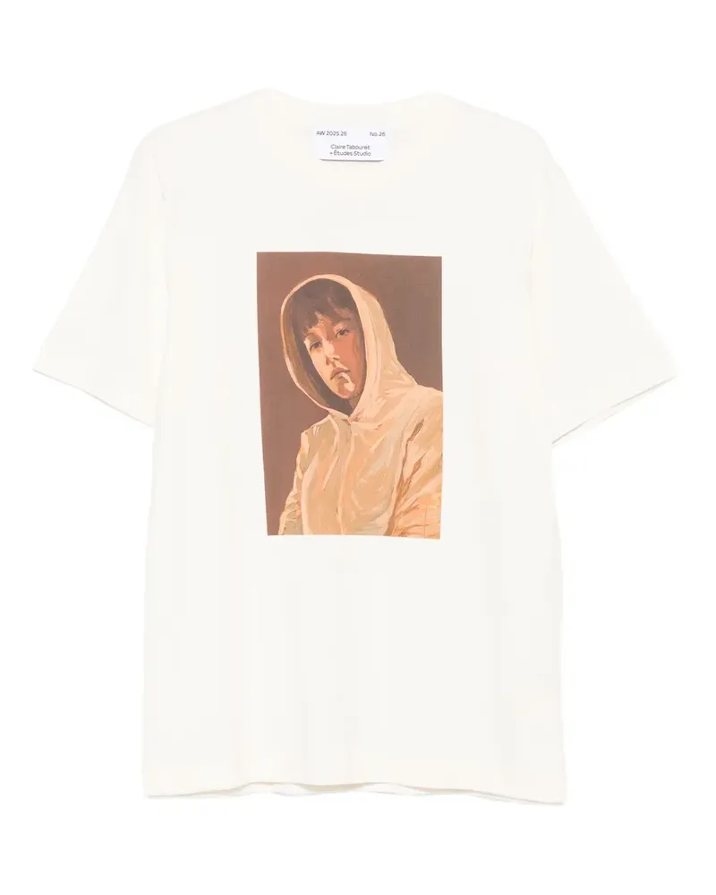 Études Studio T-Shirt aus Bio-Baumwolle mit Porträt-Print - Nude Nude