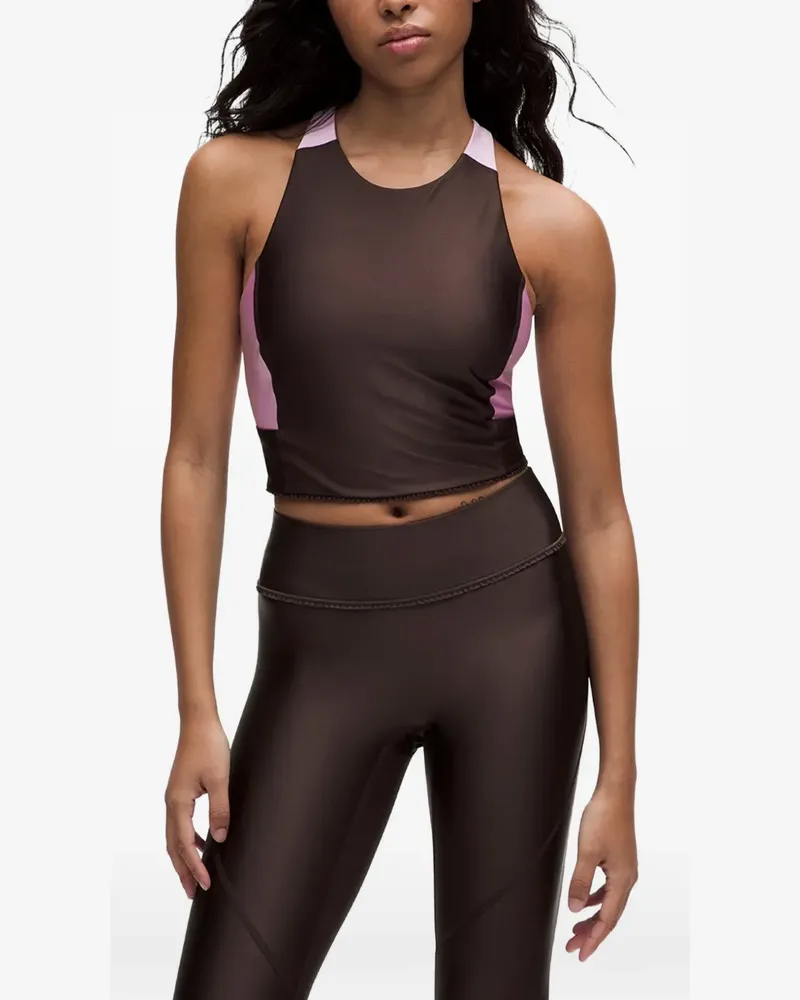 Ganni colour-block racerback performance top - Braun Braun