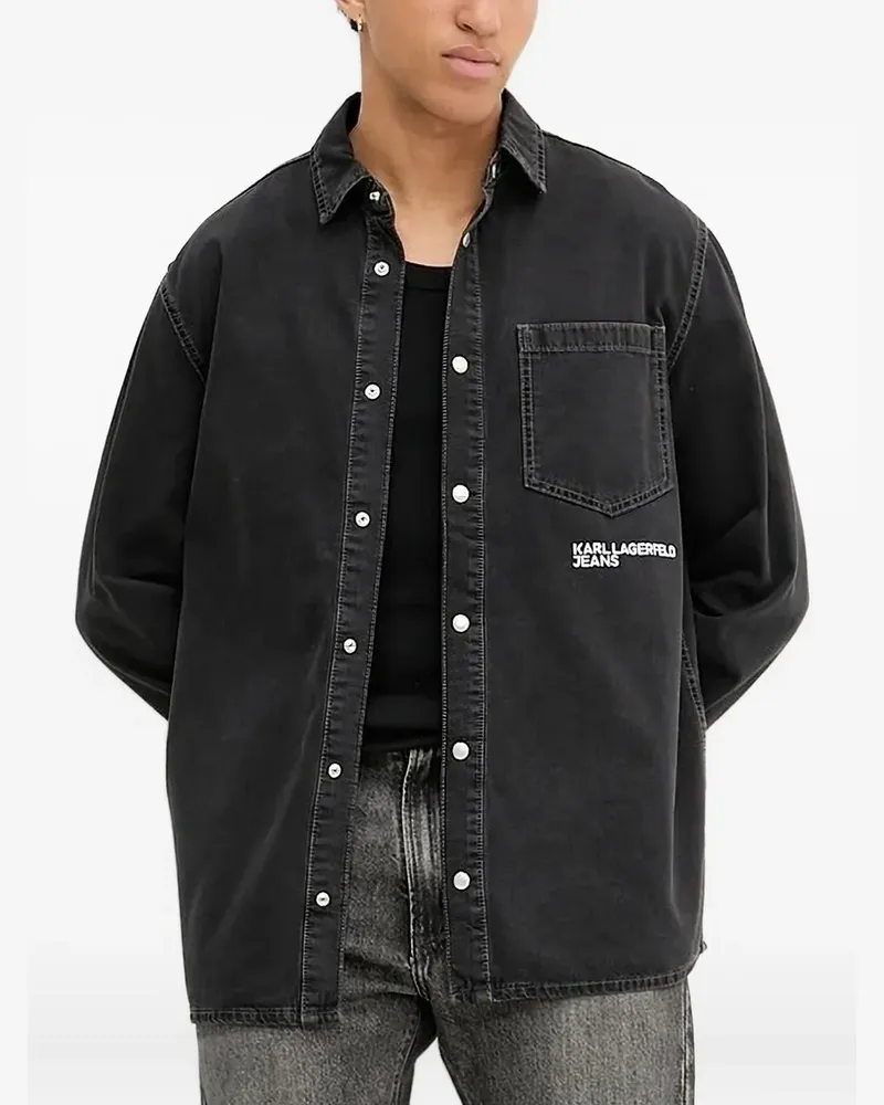 Karl Lagerfeld Jeanshemd mit bestickter Tasche - Schwarz Schwarz