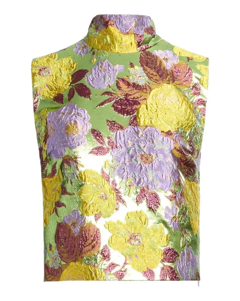 Elie Saab Oberteil aus Blumenbrokat mit Stehkragen - Grün Grün