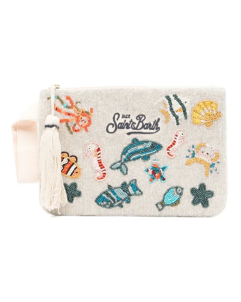 MC2 Saint Barth bead-embellished tassel-detail clutch bag - Nude Nude