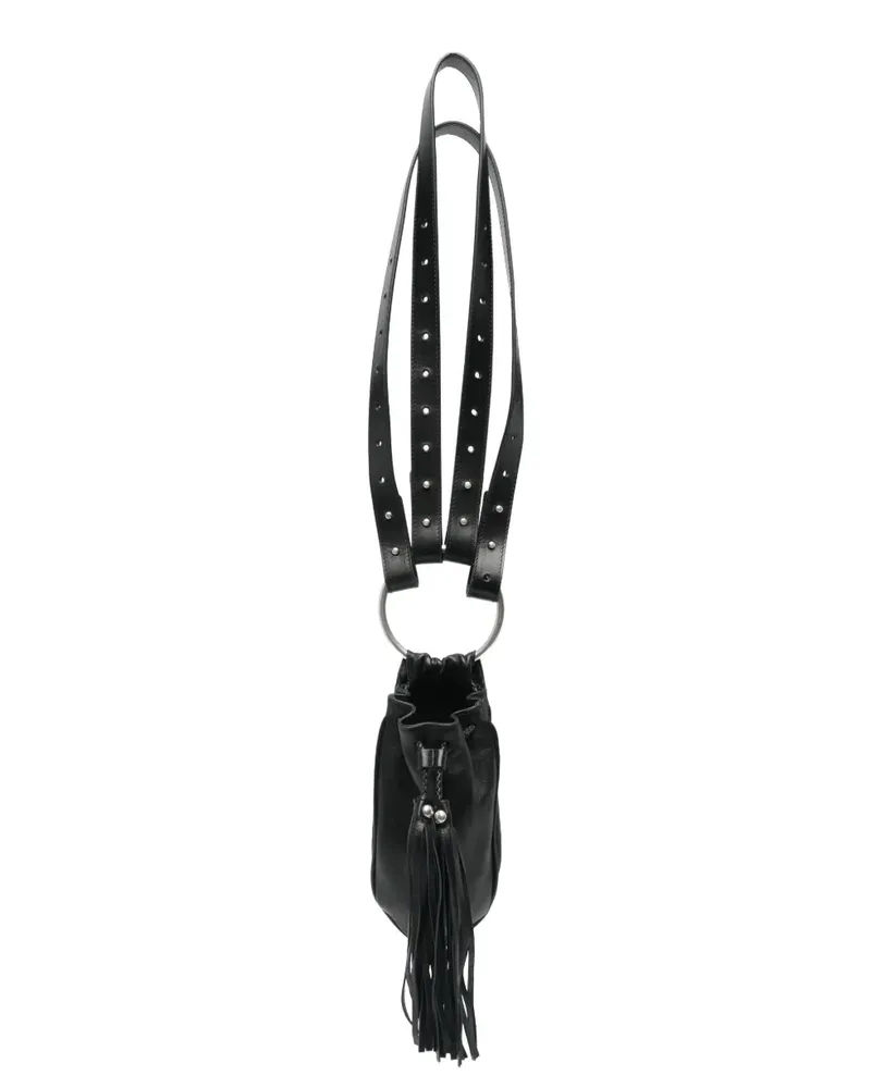 Ann Demeulemeester Beuteltasche mit Fransenbesatz - Schwarz Schwarz