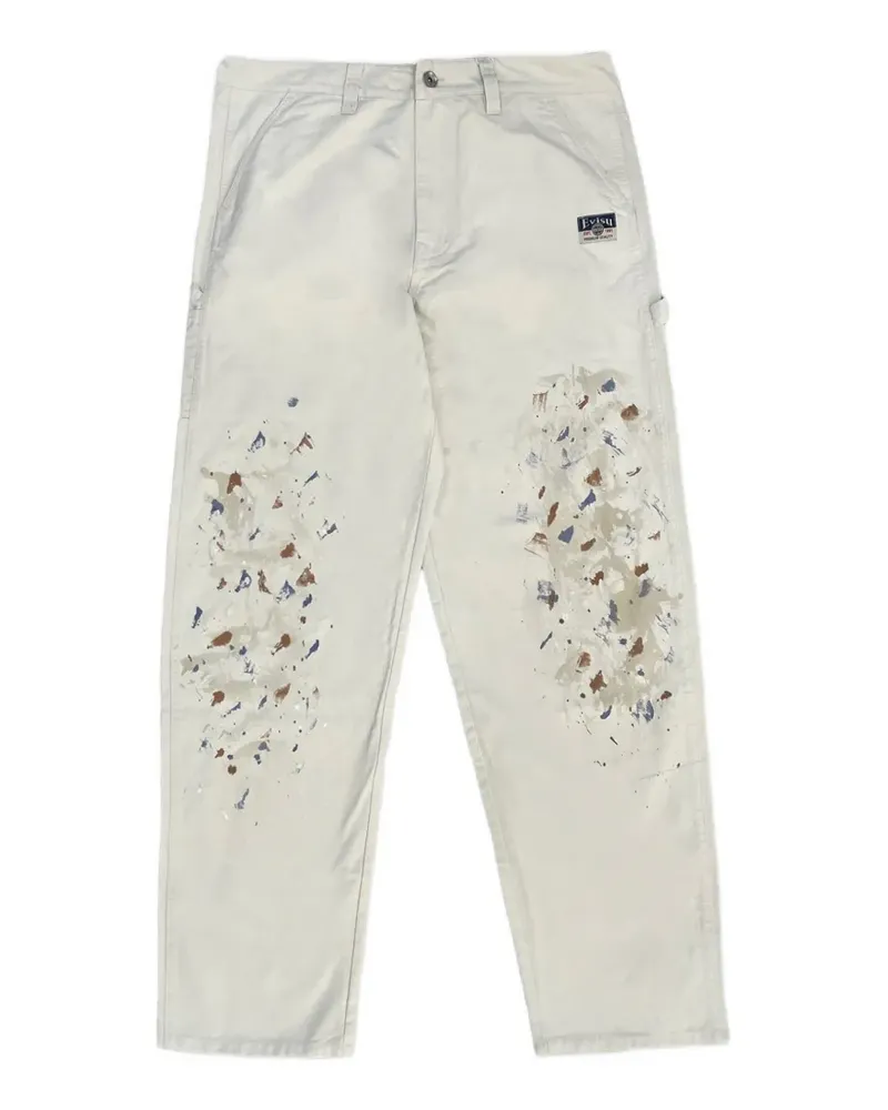 Evisu Seagull-print paint-splatter trousers - Weiß Weiß
