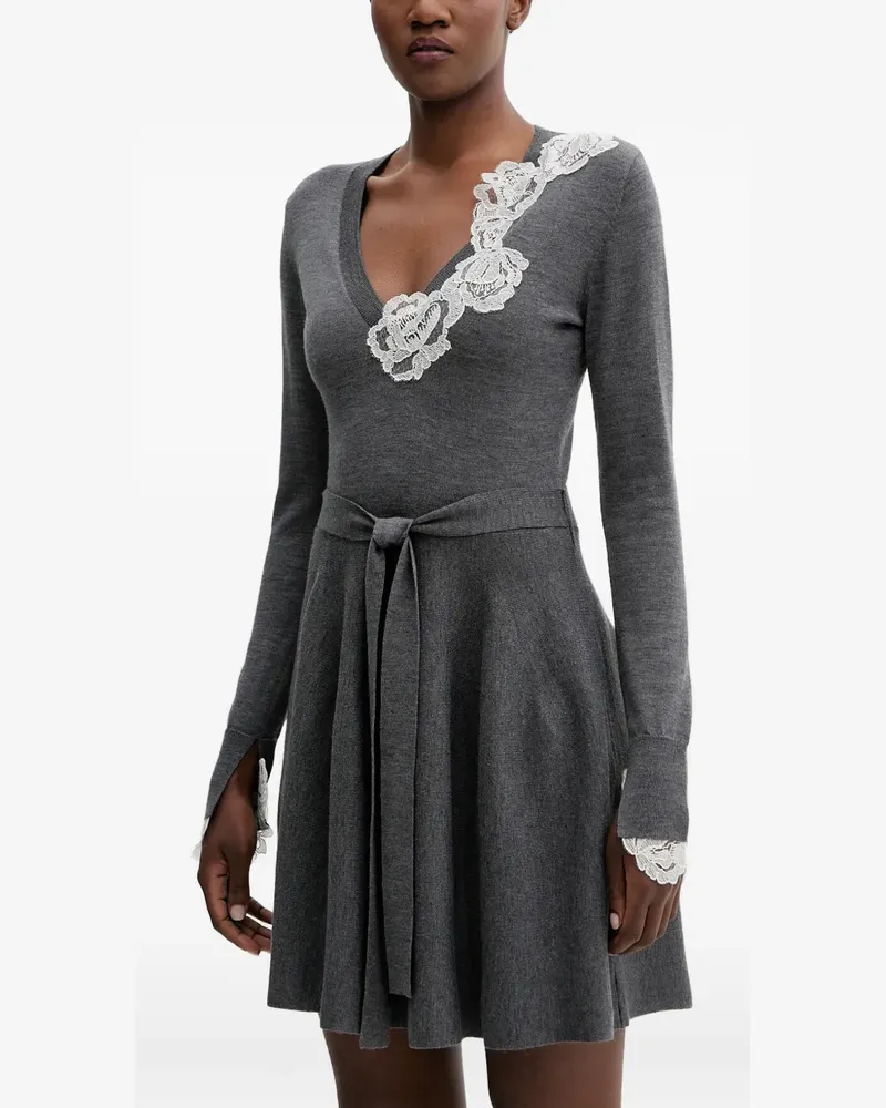 Blumarine lace-trim V-neck mini dress - Grau Grau