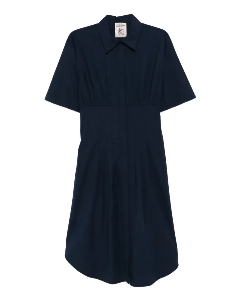 Semicouture Sandra collared short-sleeve midi dress - Blau Blau