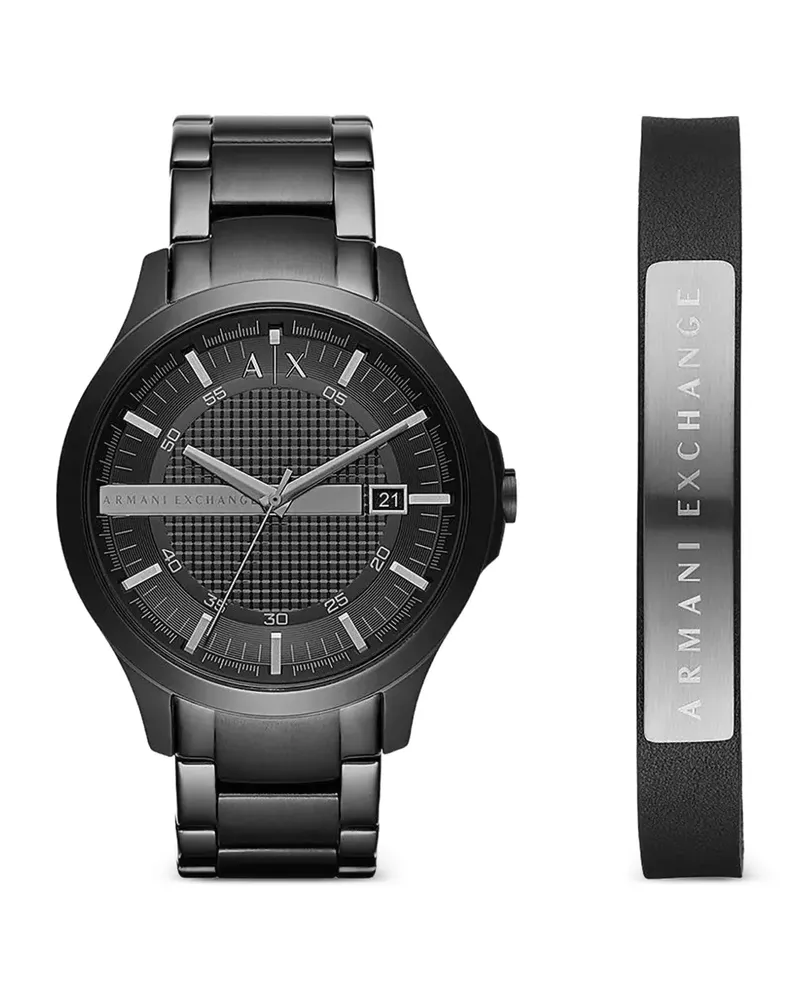 Armani Exchange Armbanduhr mit Gliederarmband 46mm (2er-Set) - Schwarz Schwarz