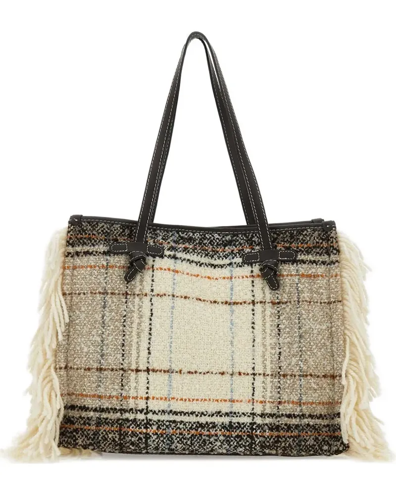 Gianni Chiarini Karierte Marcella Tote Bag mit Fransen - Nude Nude