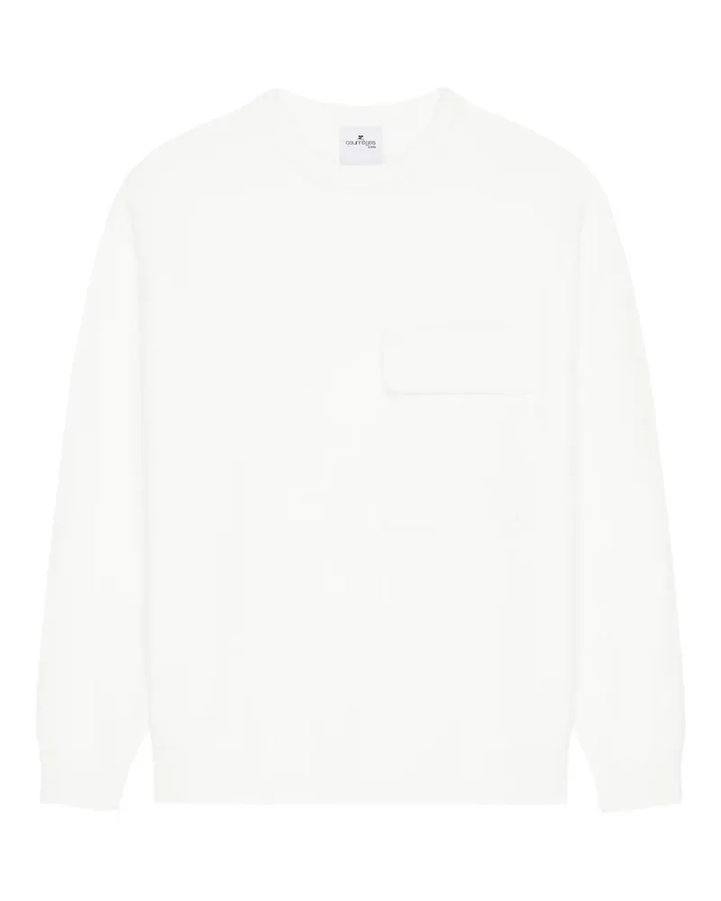 Courrèges Rundhals-Pullover mit Brusttasche - Weiß Weiß