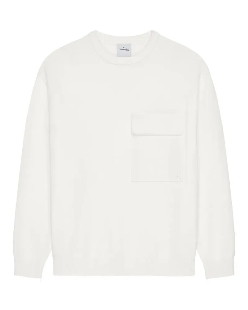 Courrèges Rundhals-Pullover mit Brusttasche - Weiß Weiß