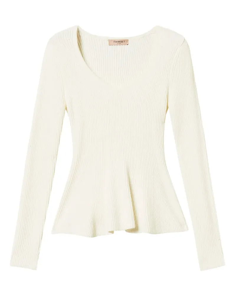 Twin-Set Gerippter Pullover - Weiß Weiß