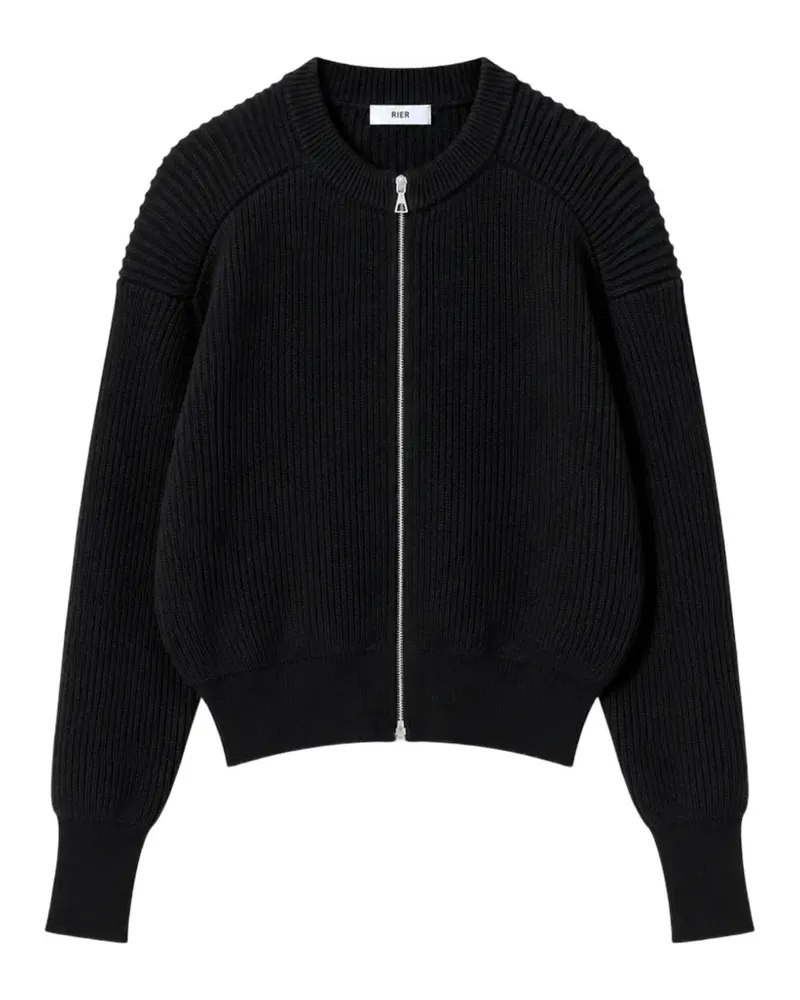 Rier Gerippter Cardigan mit Reißverschluss - Schwarz Schwarz