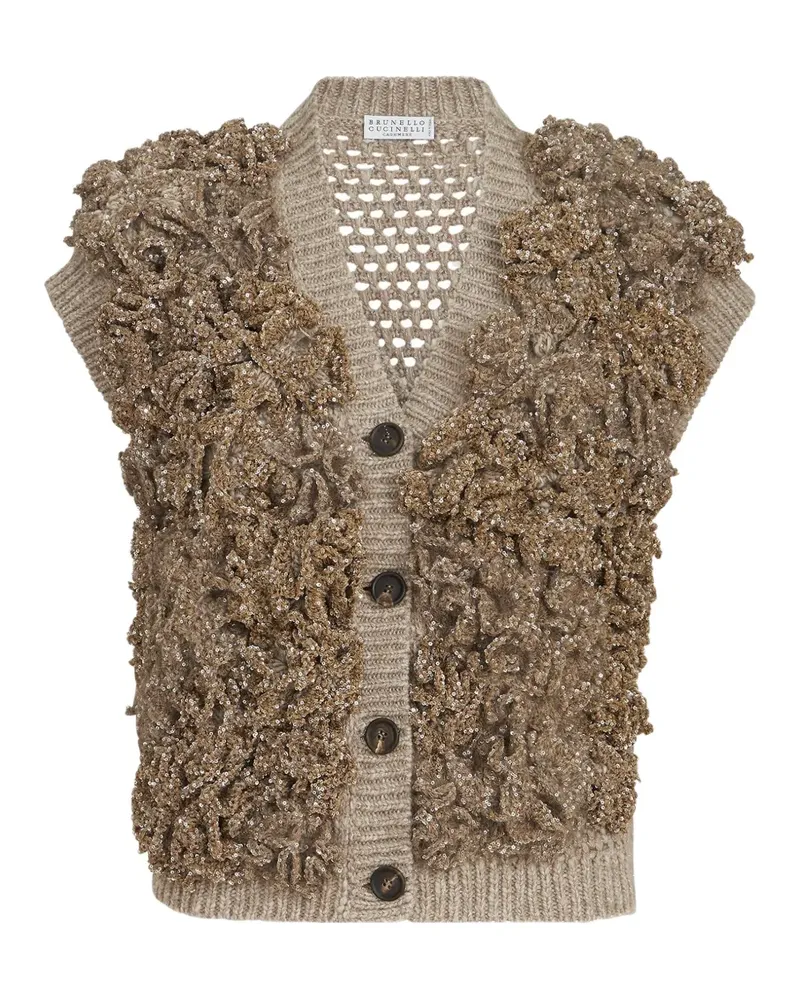 Brunello Cucinelli Handmade Dazzling blossom Opera knit vest in soft virgin wool and cashmere - Nude Nude
