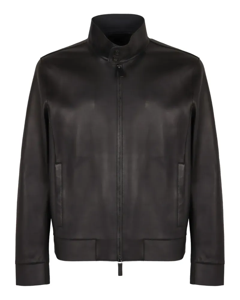 Emporio Armani Lederjacke mit Reißverschluss - Schwarz Schwarz
