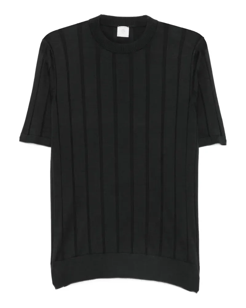 Eleventy vertical-stripe short-sleeve sweater - Schwarz Schwarz