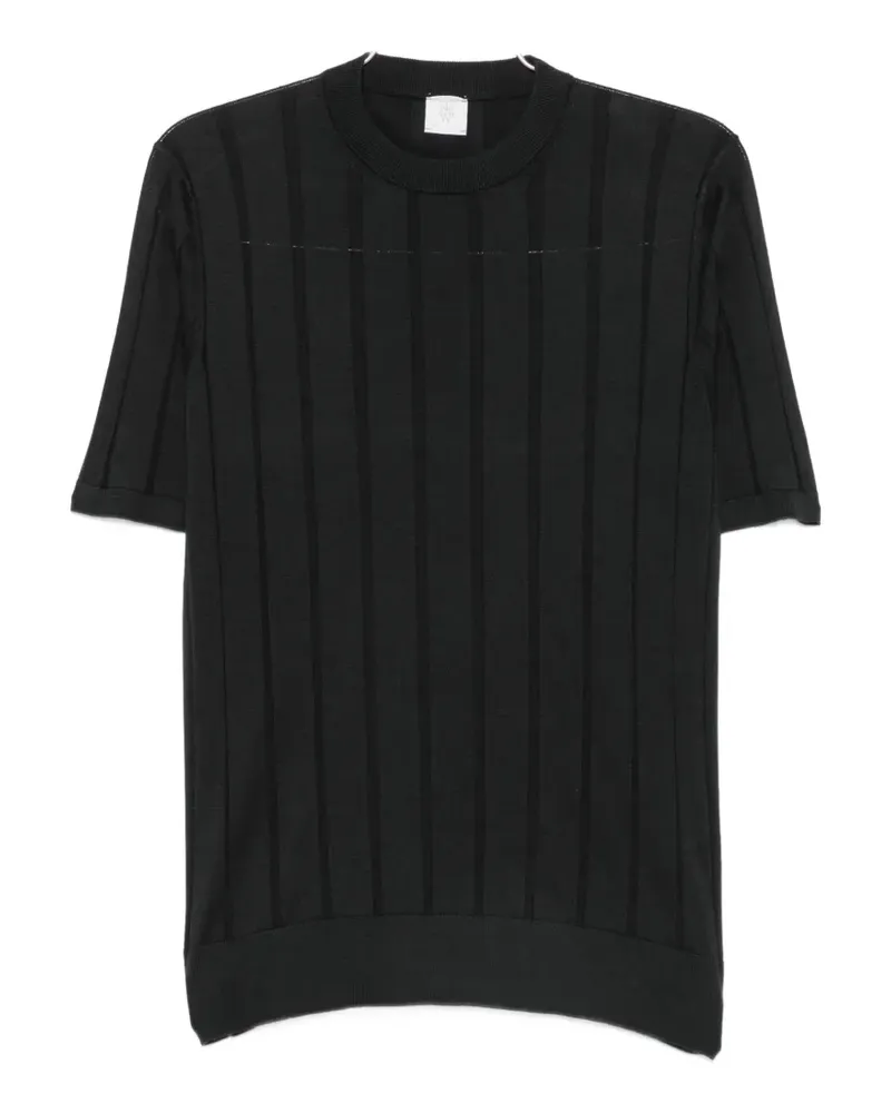 Eleventy vertical-stripe short-sleeve sweater - Schwarz Schwarz