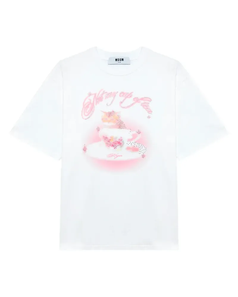 MSGM T-Shirt mit strassverziertem Print - Weiß Weiß