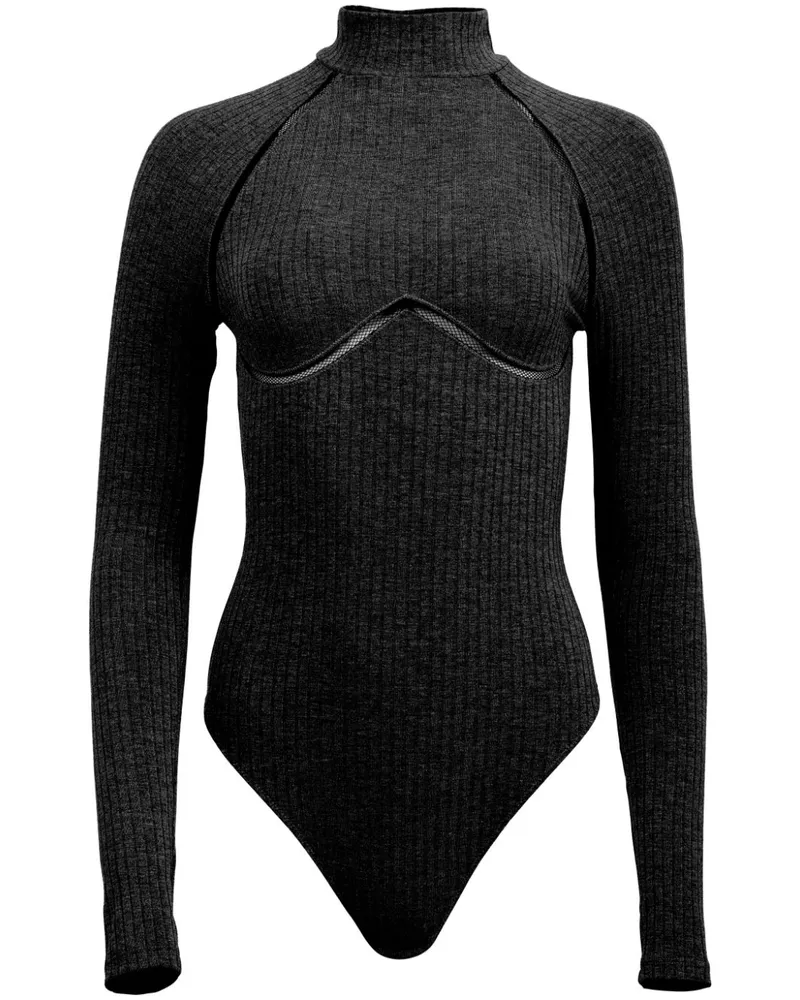Fleur Du Mal Gerippter Body mit Gitterdetail - Schwarz Schwarz