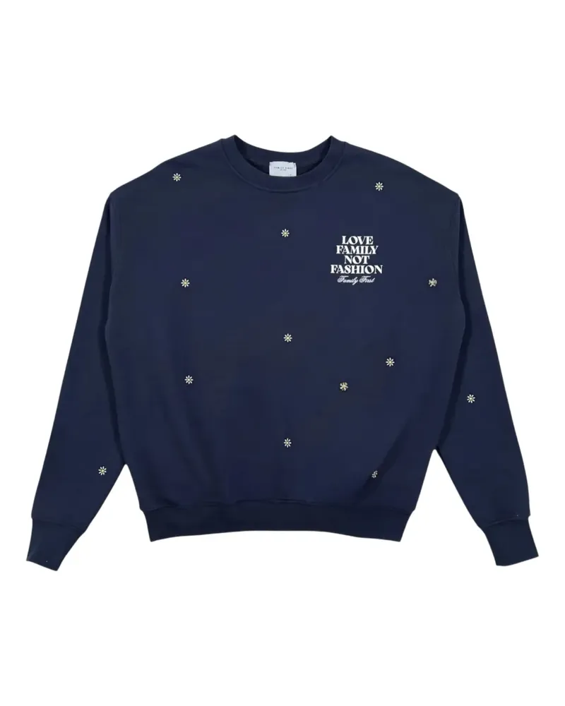 Family First Besticktes Sweatshirt - Blau Blau
