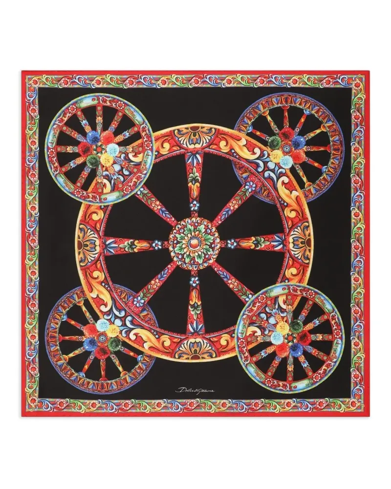 Dolce & Gabbana 50x50 Schal aus Seidentwill mit Carretto-Print - Schwarz Schwarz