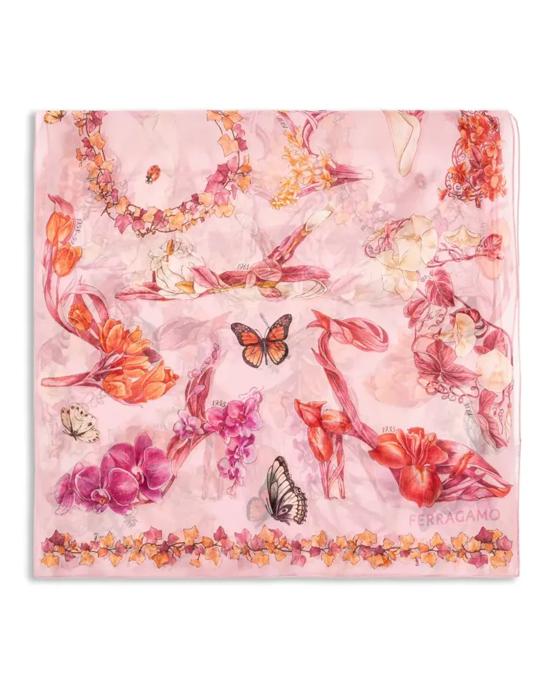 Ferragamo Seidenschal mit Blumenprint - Rosa Rosa