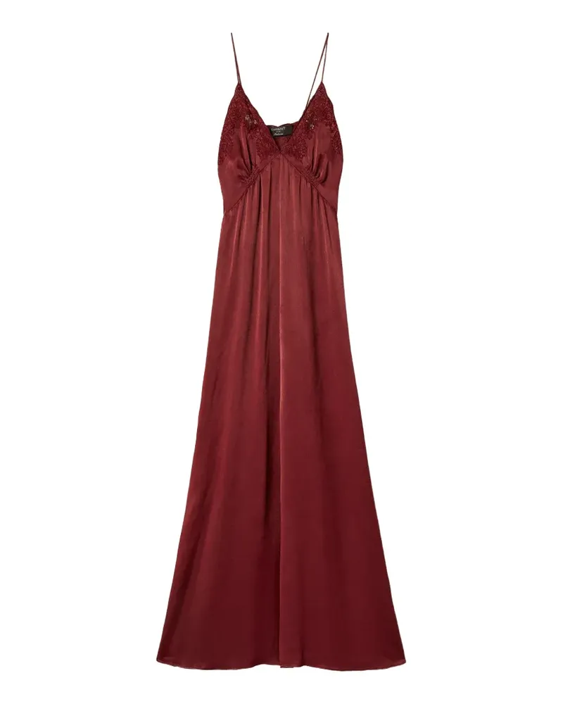 Twin-Set long Envers satin dress with embroidery - Rot Rot