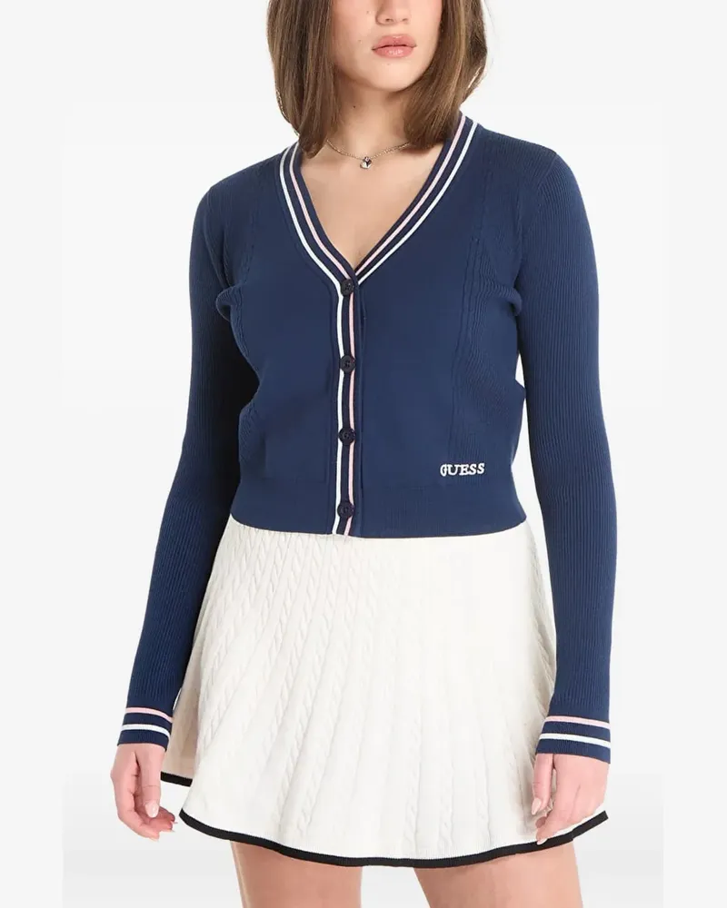 Guess striped-trim cardigan - Blau Blau