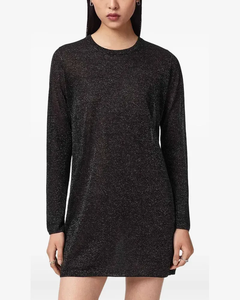 AllSaints logo-print metallic-effect dress - Schwarz Schwarz