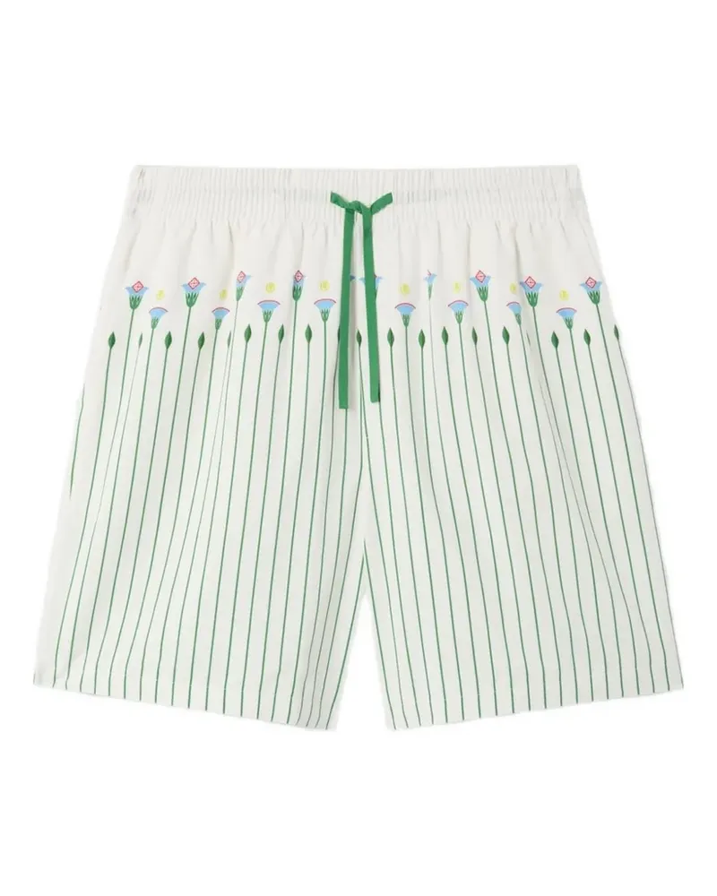 Casablanca Paris green floral stripe sporty linen shorts - Grün Grün