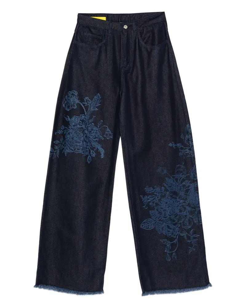 Marques ' Almeida flower-motif frayed jeans - Blau Blau