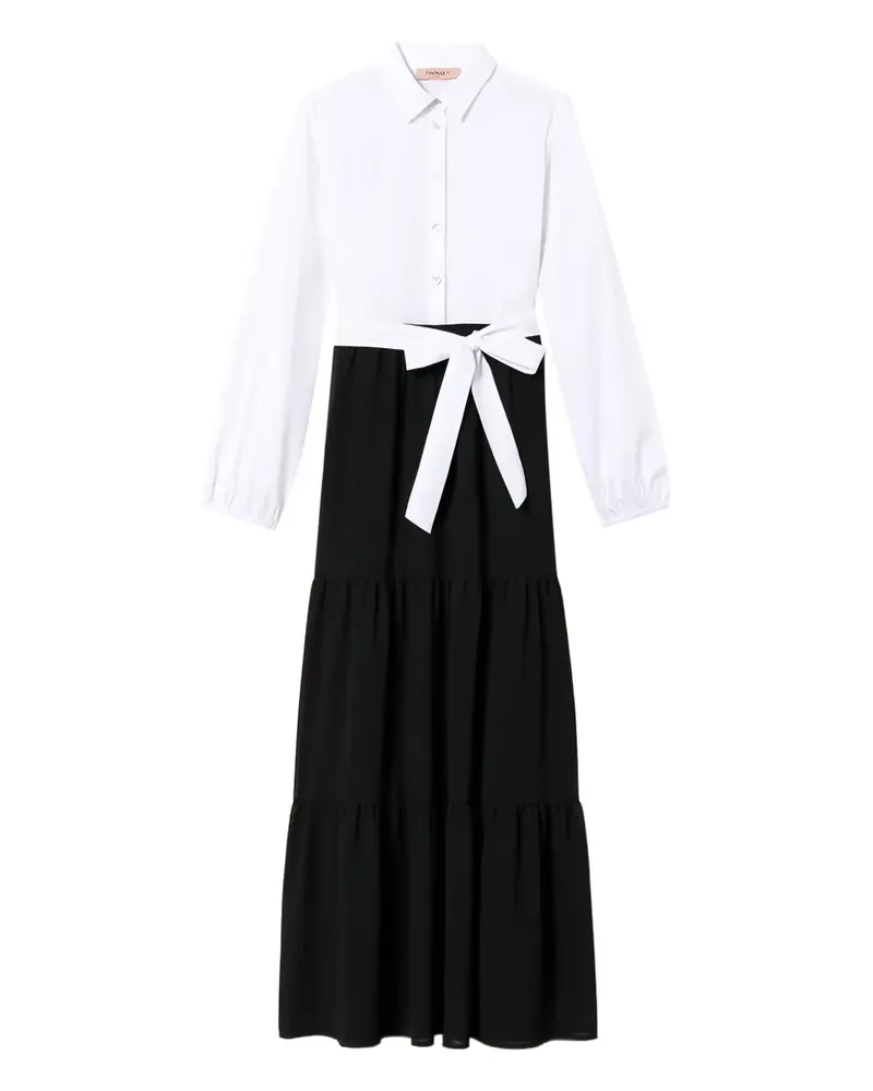Twin-Set Gestuftes Maxikleid aus Popeline - Schwarz Schwarz