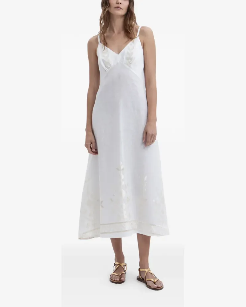 Greek Archaic Kori embroidered V-neck midi dress - Weiß Weiß