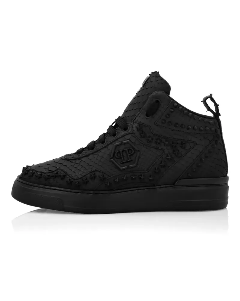 Philipp Plein Sneakers aus Pythonleder mit Sternnieten - Schwarz Schwarz