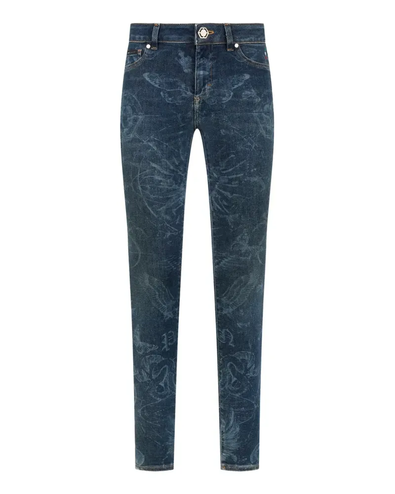 Philipp Plein Jeggings mit Schmetterling-Tattoo - Blau Blau