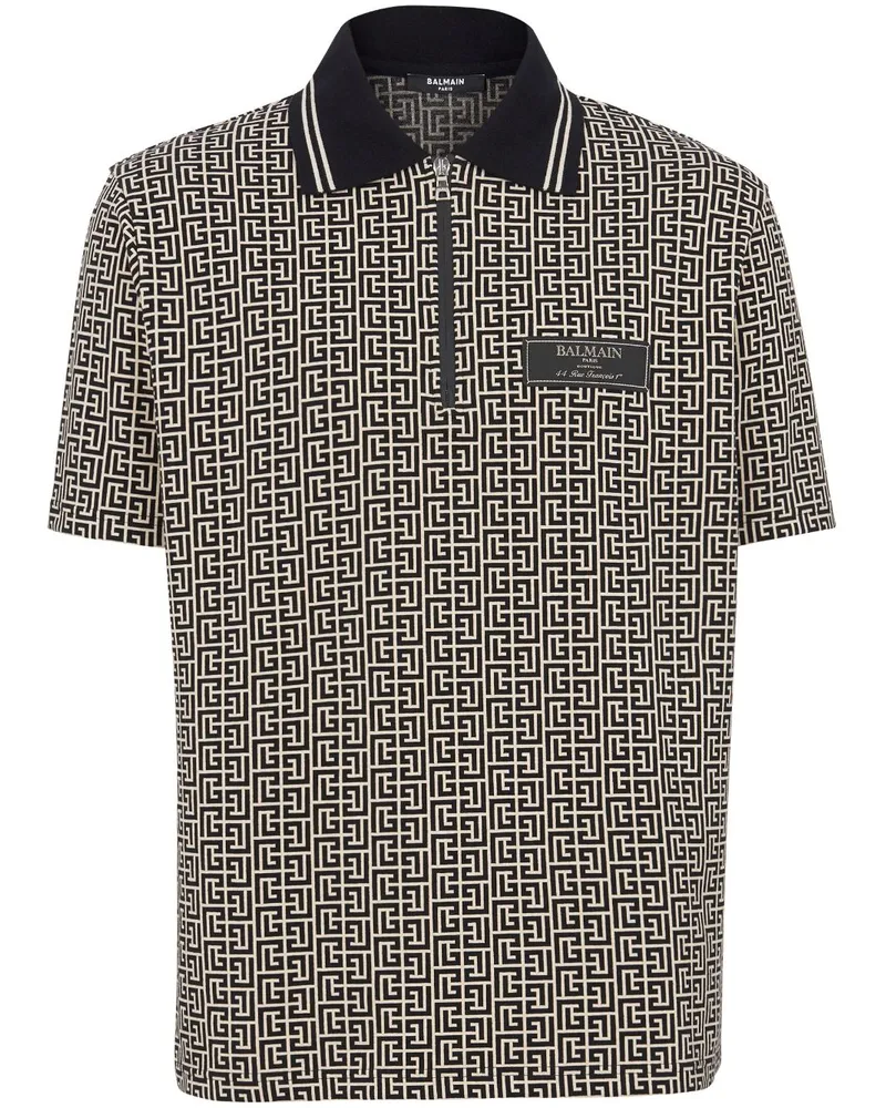 Balmain Poloshirt mit Monogramm-Jacquardmuster - Schwarz Schwarz