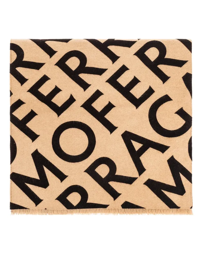 Ferragamo Doppelter Schal mit Schriftzug - Nude Nude