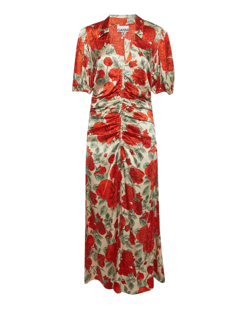 Ganni Midikleid mit Rosenprint - Nude Nude