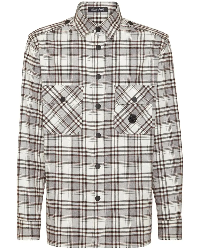 Philipp Plein Kariertes Hemd mit Skull&Bones-Print - Nude Nude