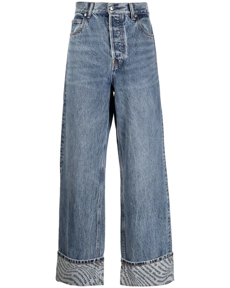 Alexander Wang Weite Jeans mit Logo-Print Blau